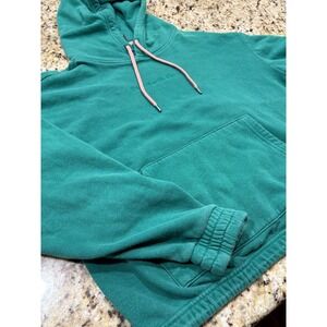 The North Face Womens Green Fleece Hoodie Pullover Cropped Drawstring Size M